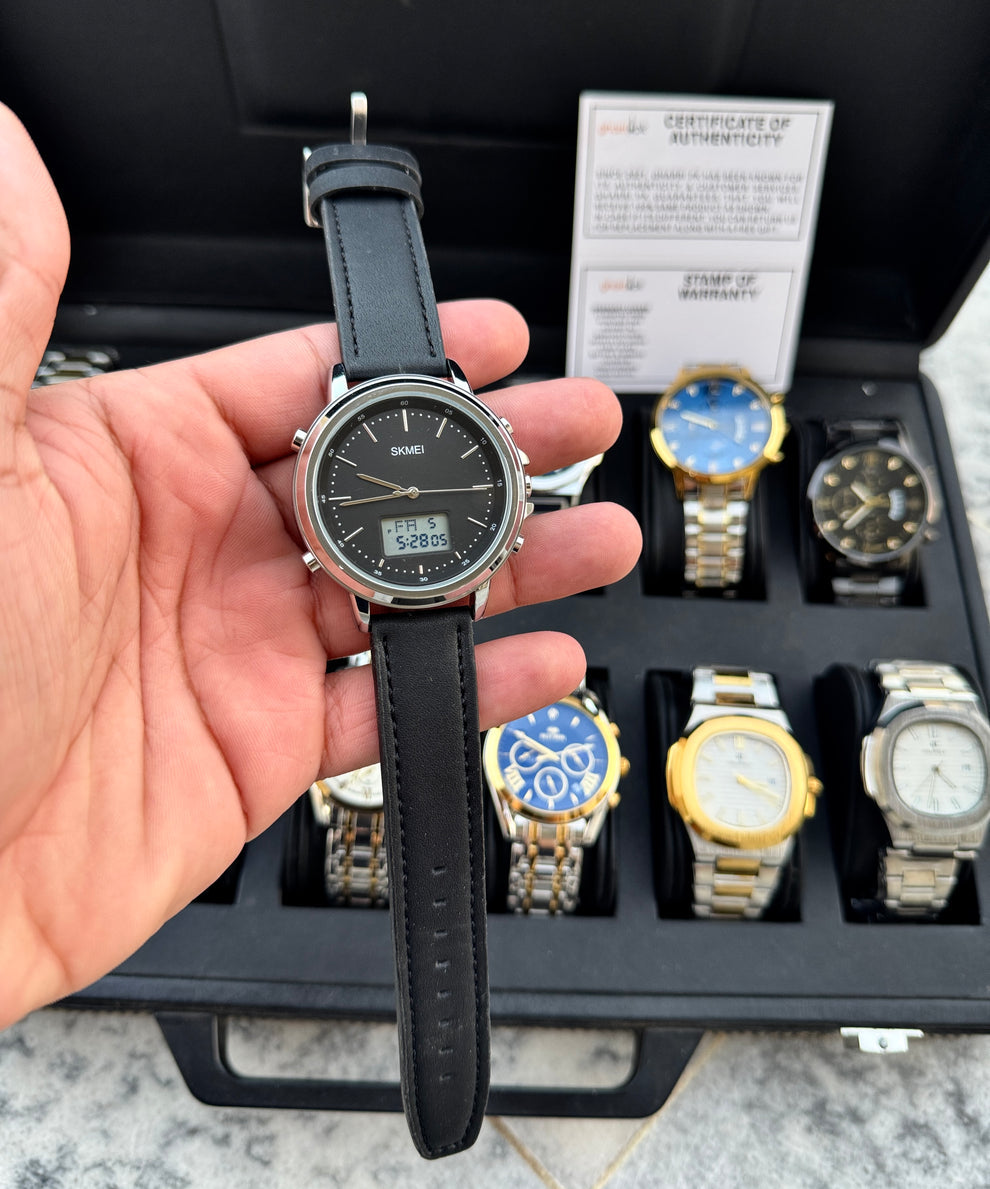 SKMEI 1652 - Leather Belt Dual Time Casual Watch For Men's