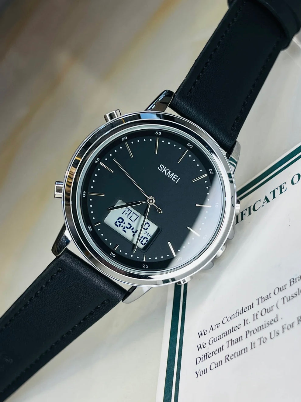 SKMEI 1652 - Leather Belt Dual Time Casual Watch For Men's